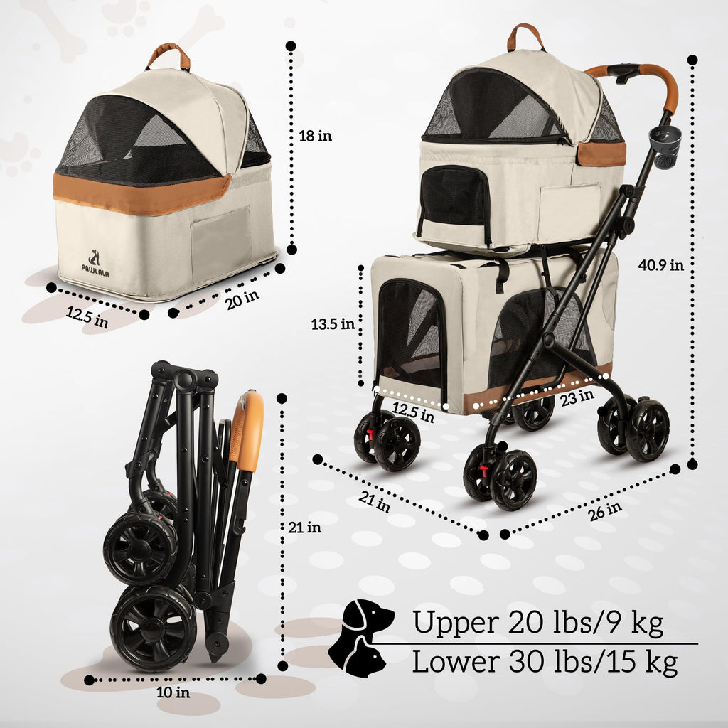 Double Pet Stroller with Detachable Carriers H602