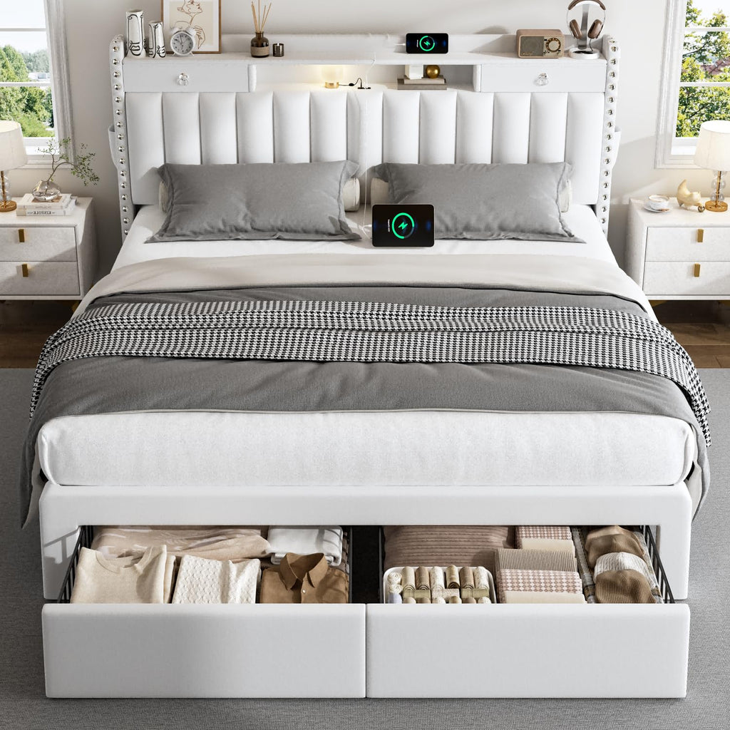Queen Bed Frame with Storage Headboard and 4 Drawers D520
