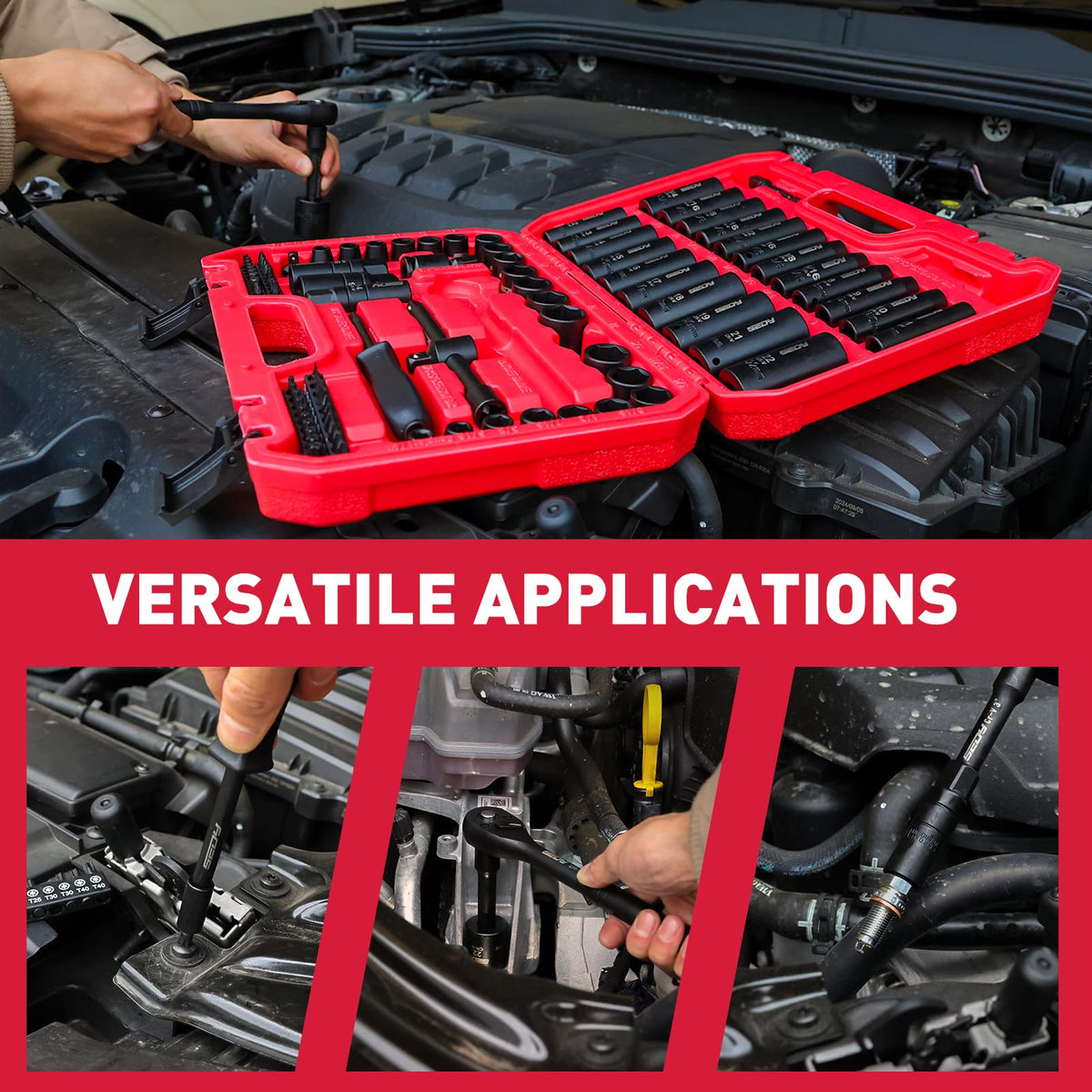 96-Piece 3/8" Drive Impact Socket Wrench and Bit Set, SAE & Metric, Cr-V Standard & Deep Sockets T60291