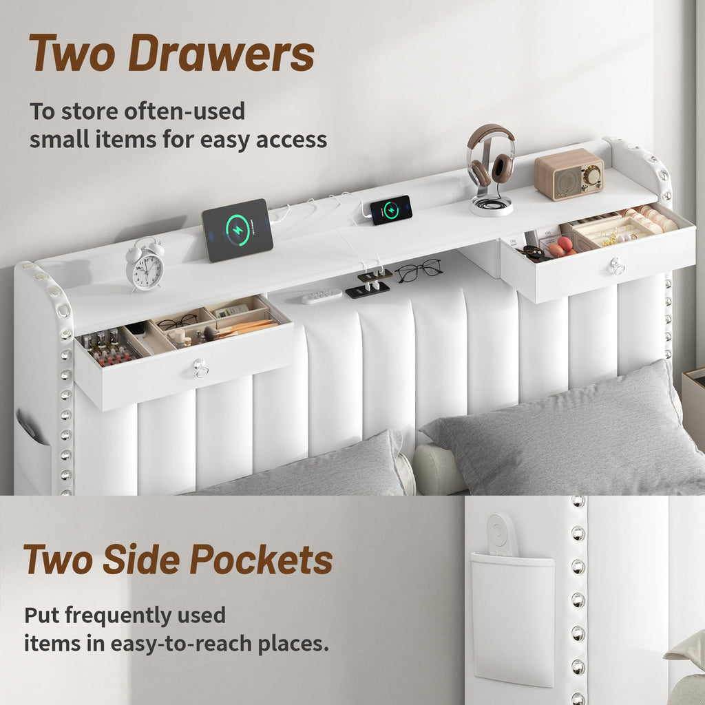 Queen Bed Frame with Storage Headboard and 4 Drawers D520