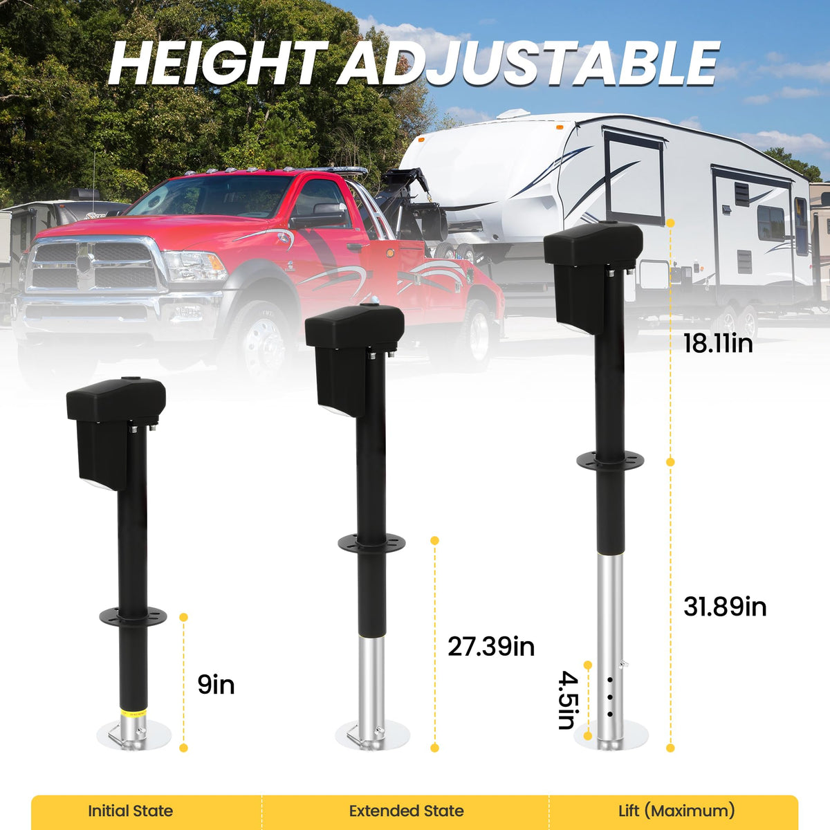 12V Electric Tongue Jack 4000lb A-Frame Heavy Duty Trailer Jack with Drop Foot & LED Light B2139