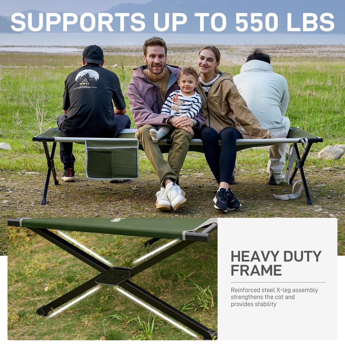 Extra Wide Folding Camping Cot with Carry Bag W906