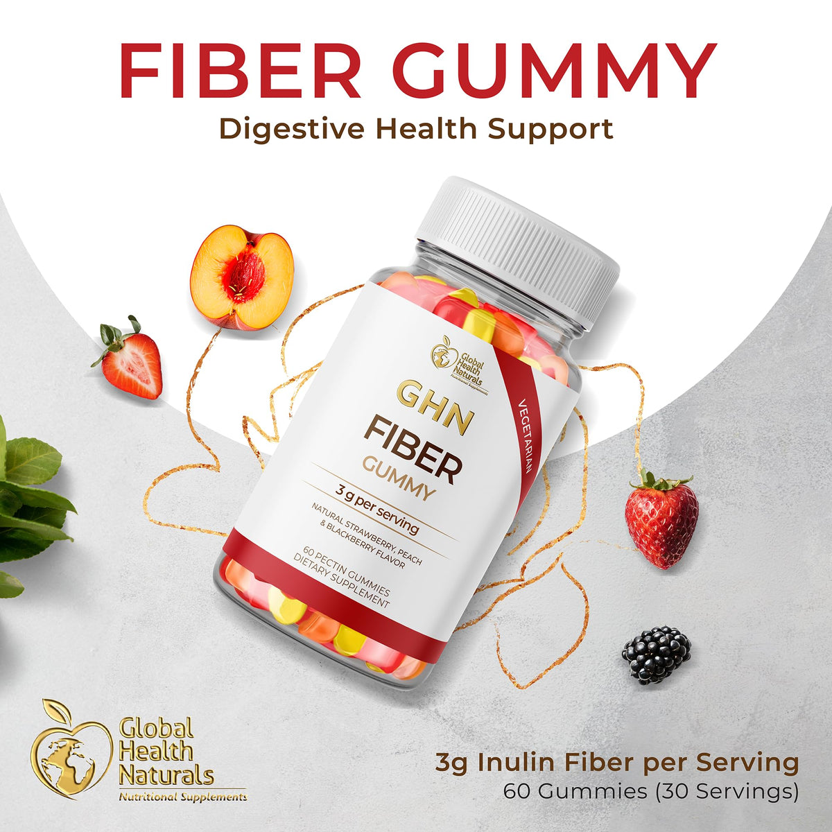 Vegan Fiber Gummies 3g Prebiotic Inulin Non-GMO Gluten-Free 30 Servings Y333190