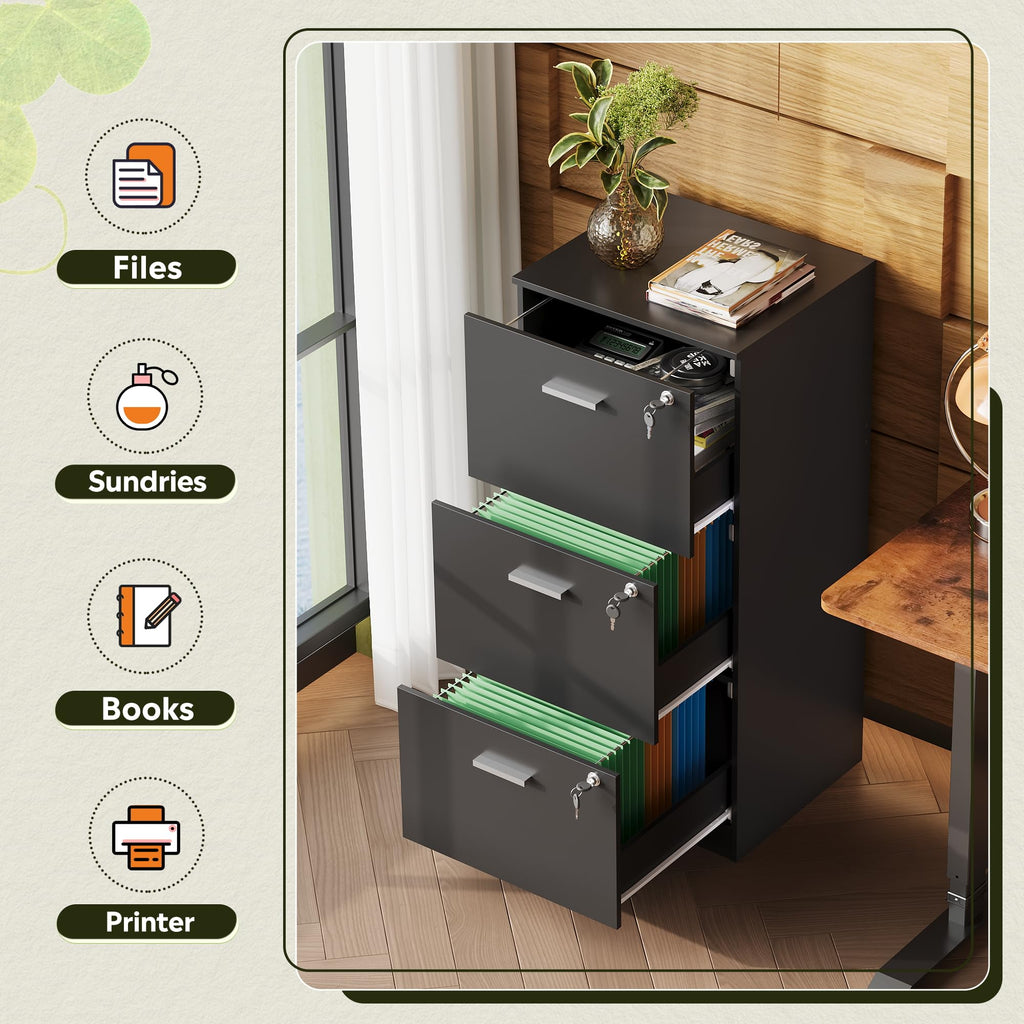 3 Drawer Wood File Cabinet with Lock A72876