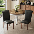 Black Leather Dining Chairs Set of 2 with Wood Legs M5903