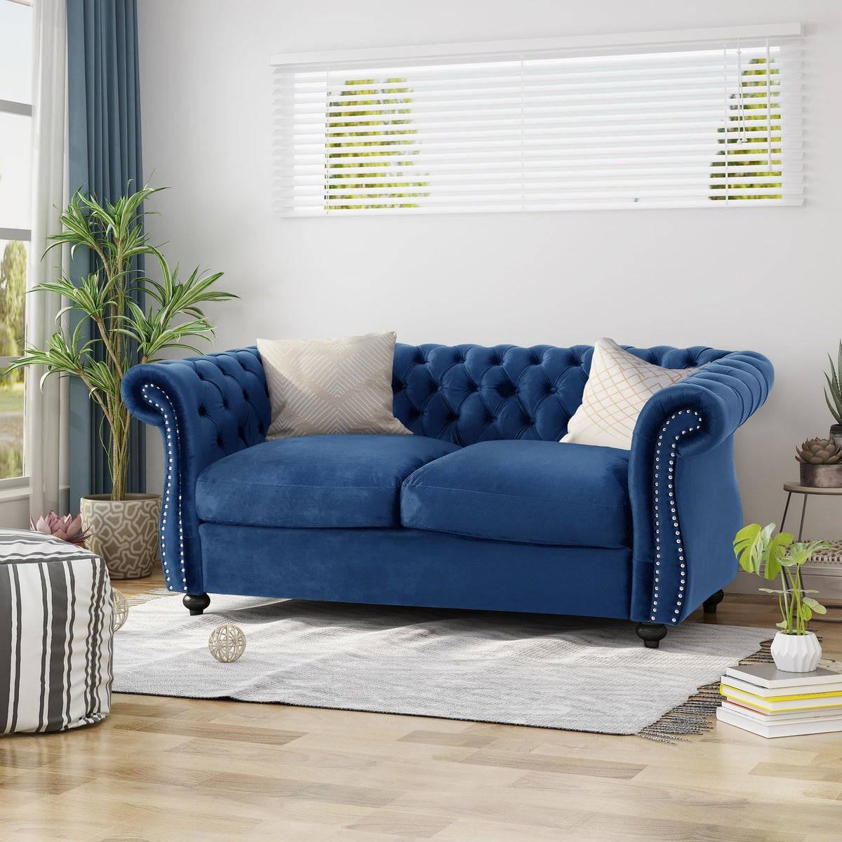 Navy Blue Velvet Loveseat Sofa Y93548