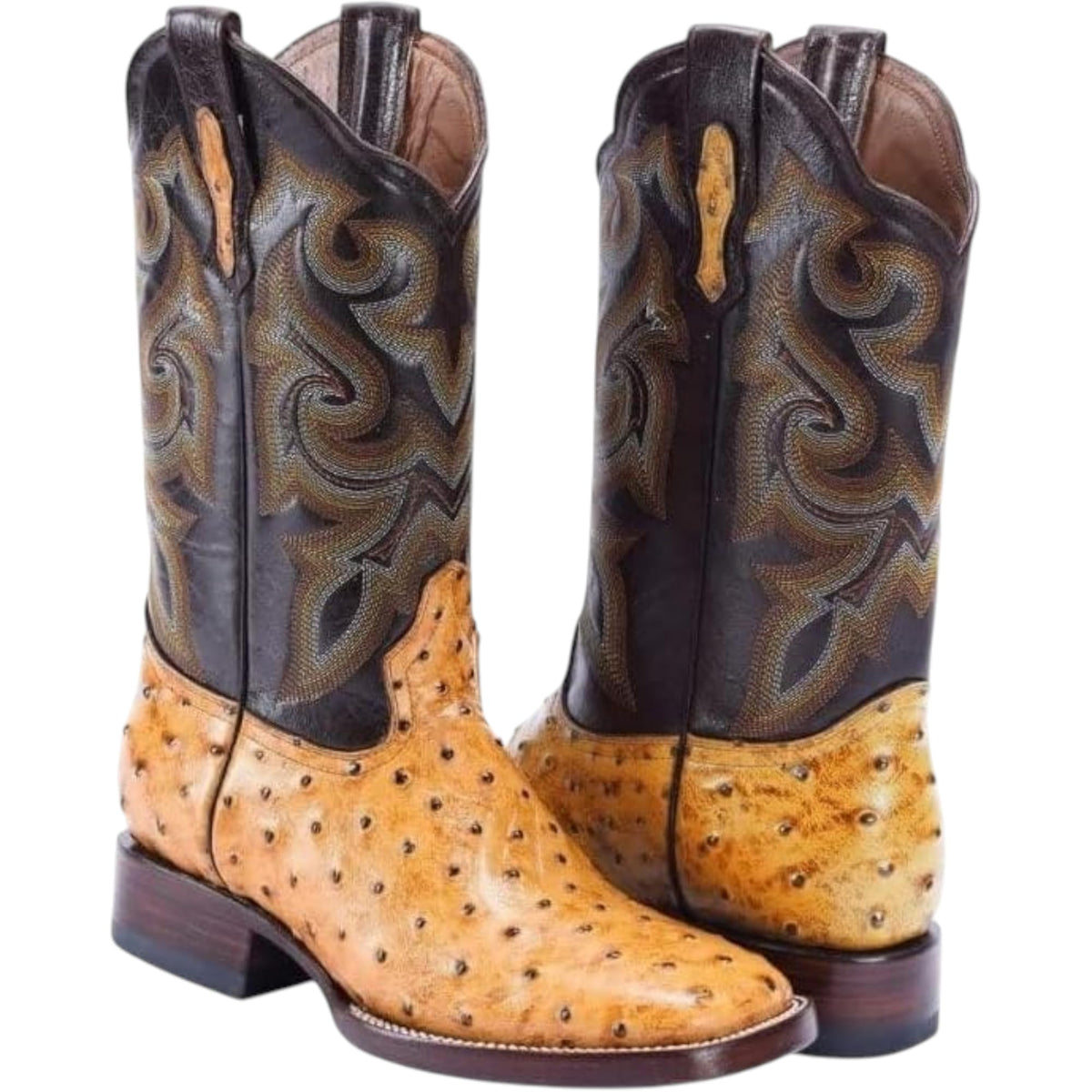 Men’s Genuine Leather Ostrich Print Square Toe Western Boots G61804