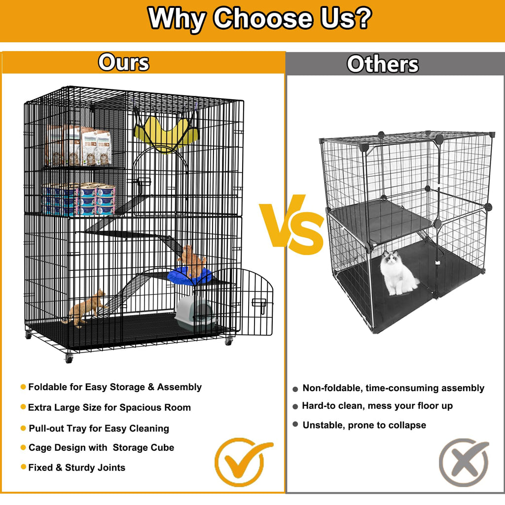 Extra Large 4-Tier Collapsible Cat Cage with Storage Cube F83311