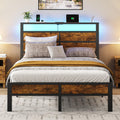 Full Size Platform Bed Frame with Charging Station Headboard and LED Lights X434