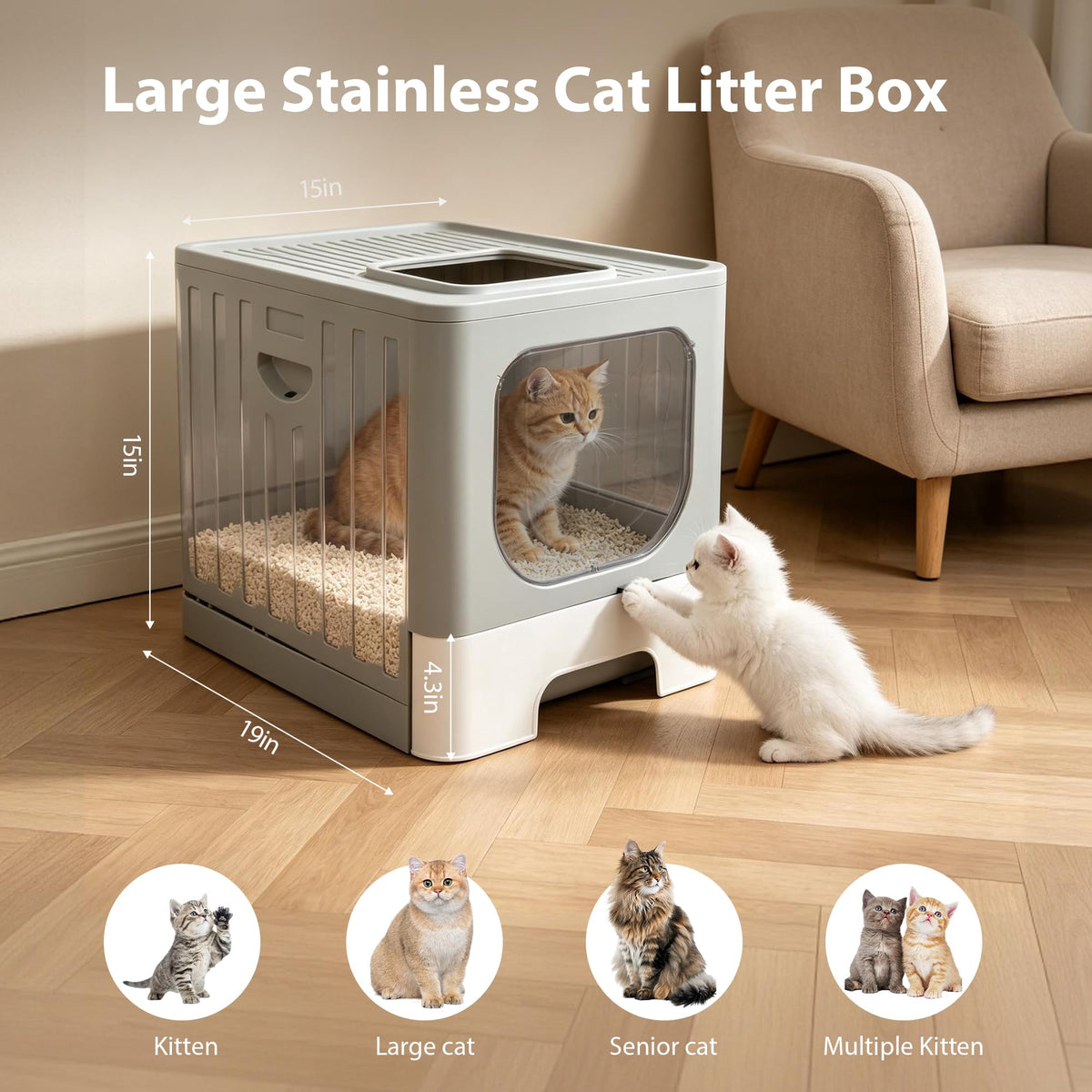 Stainless Steel Cat Litter Box with Lid J3702
