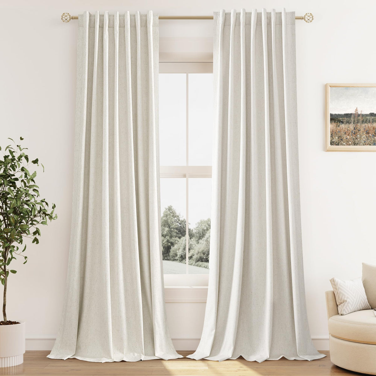 100% Blackout Linen Curtains 108 Inches 2 Panels C128621