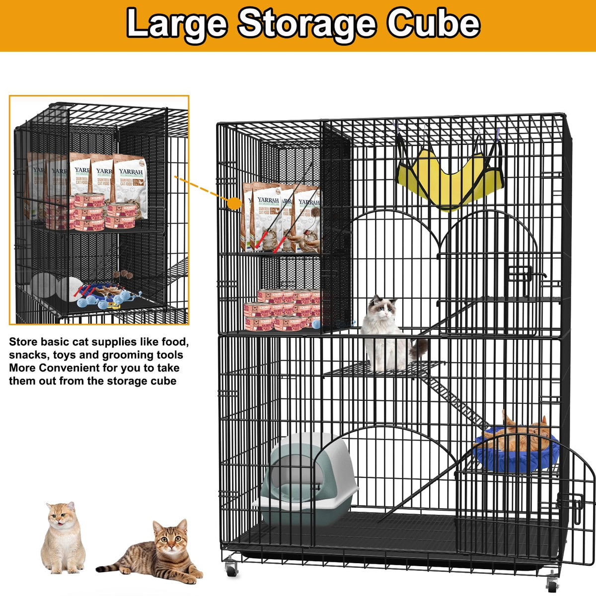 Extra Large 4-Tier Collapsible Cat Cage with Storage Cube F83311