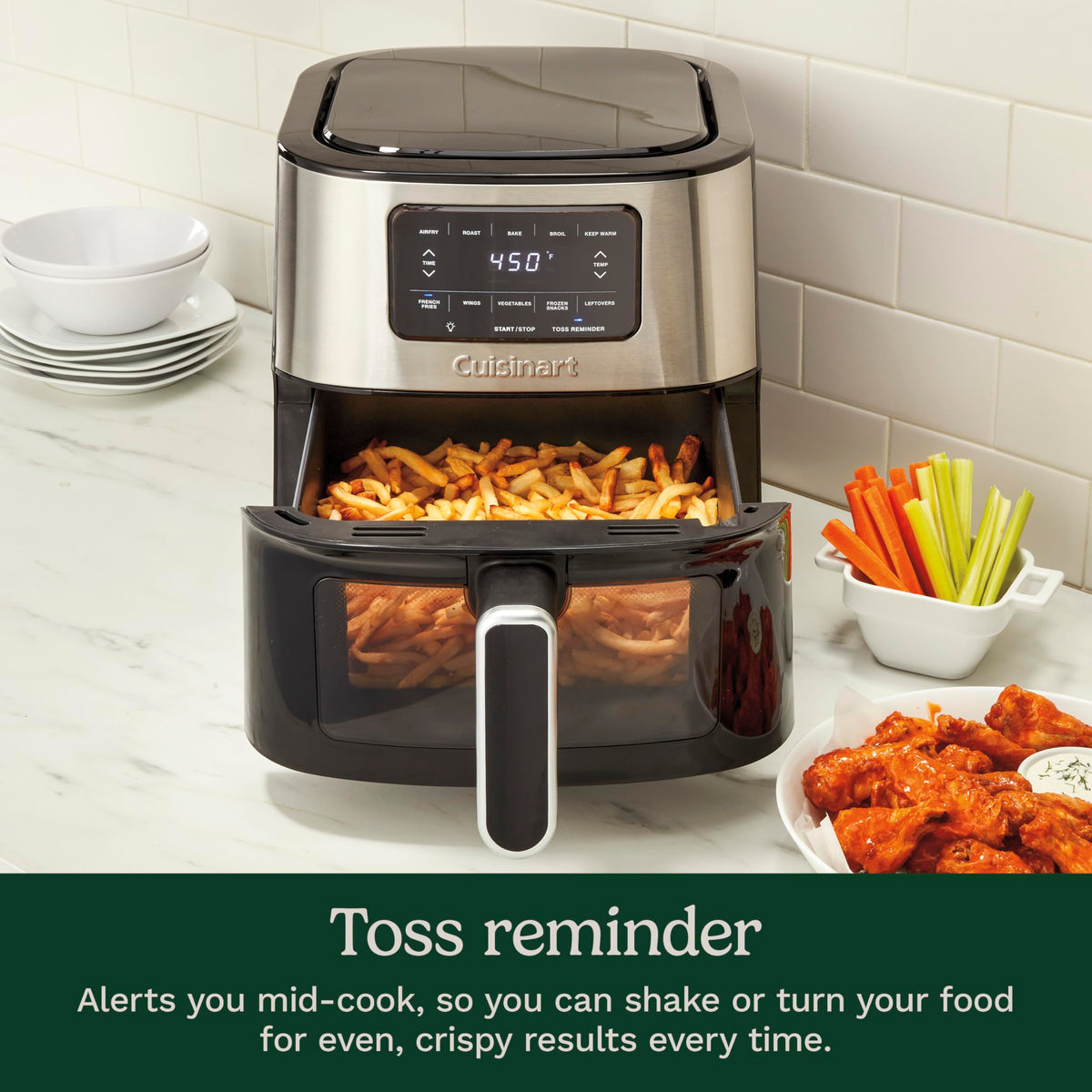 6-Quart Air Fryer with 5 Cooking Functions, Stainless Steel & Black Y400
