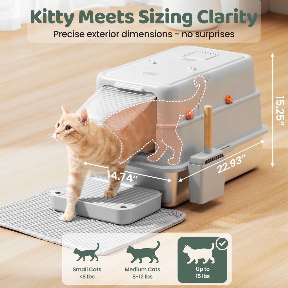 XL Stainless Steel Enclosed Litter Box with Lid U167
