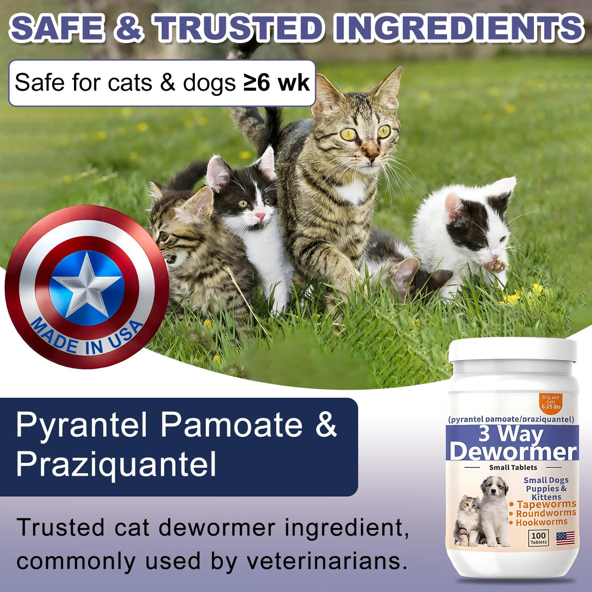 3-Way Dewormer for Small Dogs, Puppies & Kittens, 100 Tablets L7806