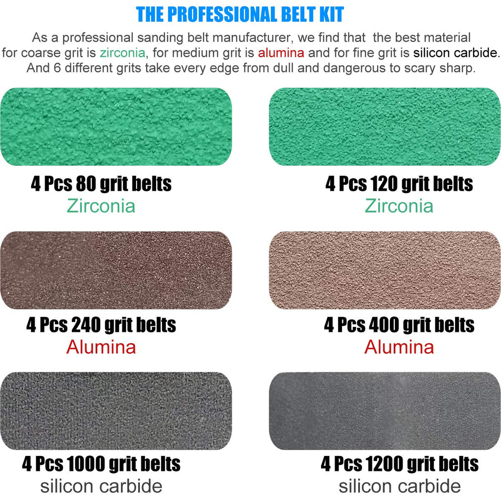 24 Pack 1/2" x 10" Replacement Knife Sharpener Sander Belt Kit 80/120/240/400/1000/1200 Grits H3297