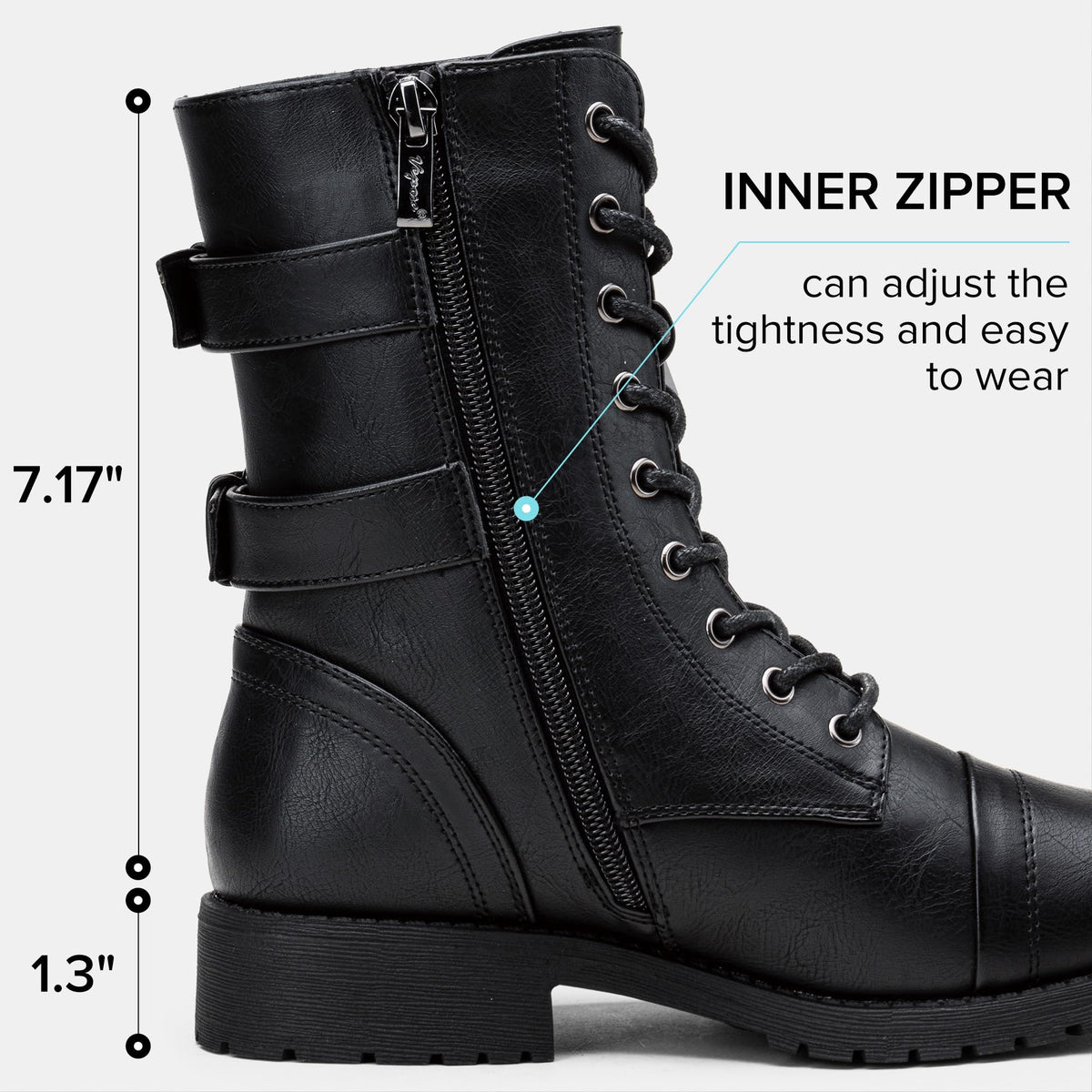 Women's Lace Up Mid Calf Combat Boots with Pocket B7458