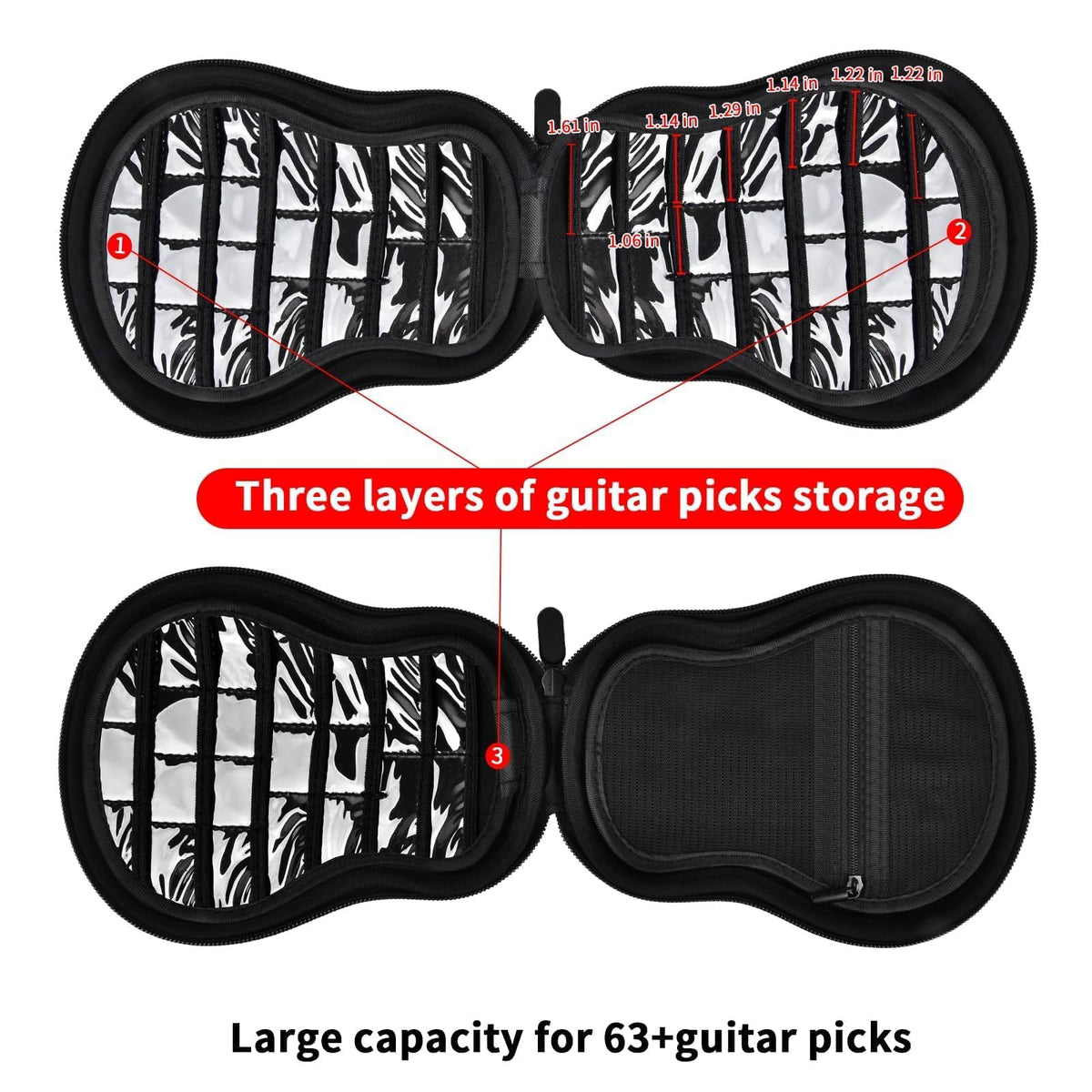 Guitar Pick Holder Case 63+ All Size Plectrums Storage Pouch L547