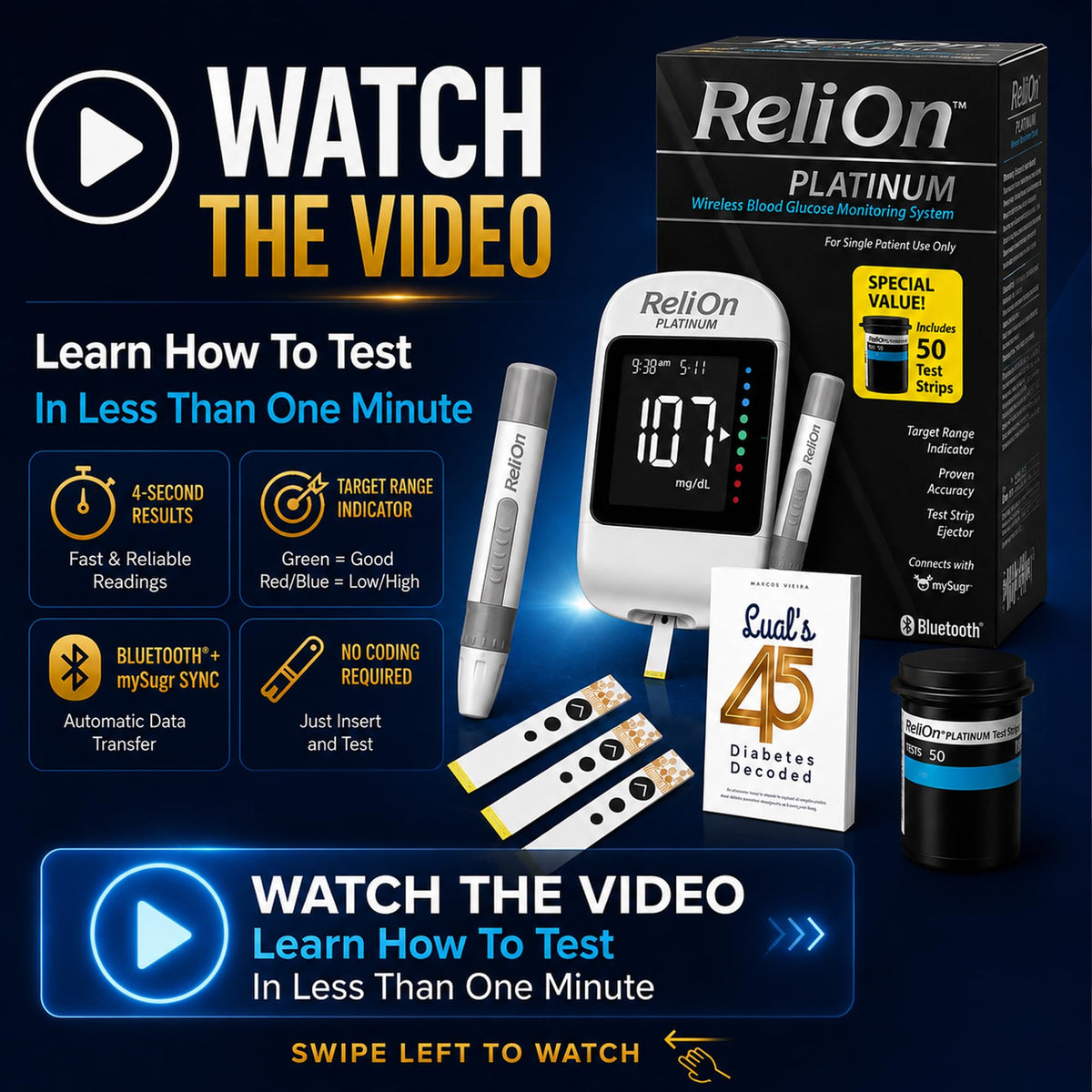 Blood Glucose Monitor Kit with 50 Test Strips T784146