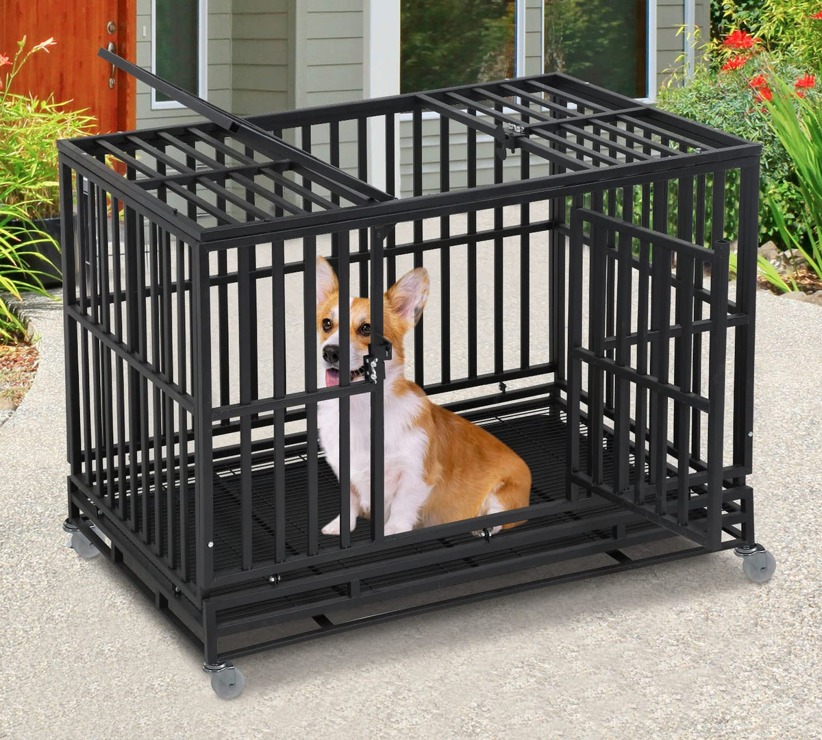 48 inch Metal Dog Crate with Wheels and Tray L484