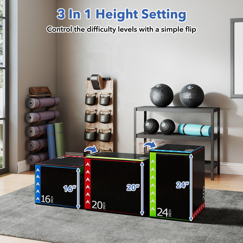 3 in 1 Plyometric Jump Box with Non-Slip PU Cover K798393