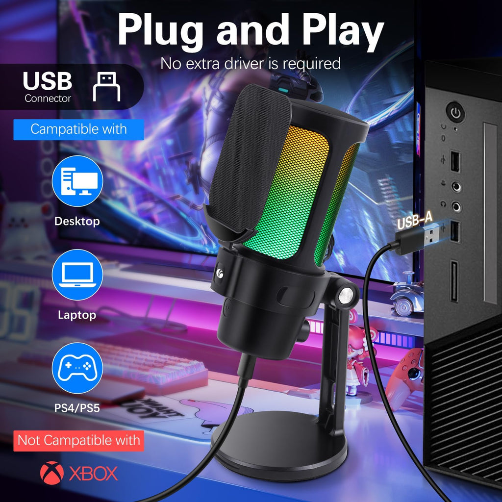 USB Condenser Microphone with Quick Mute, Pop Filter, Shock Mount S296