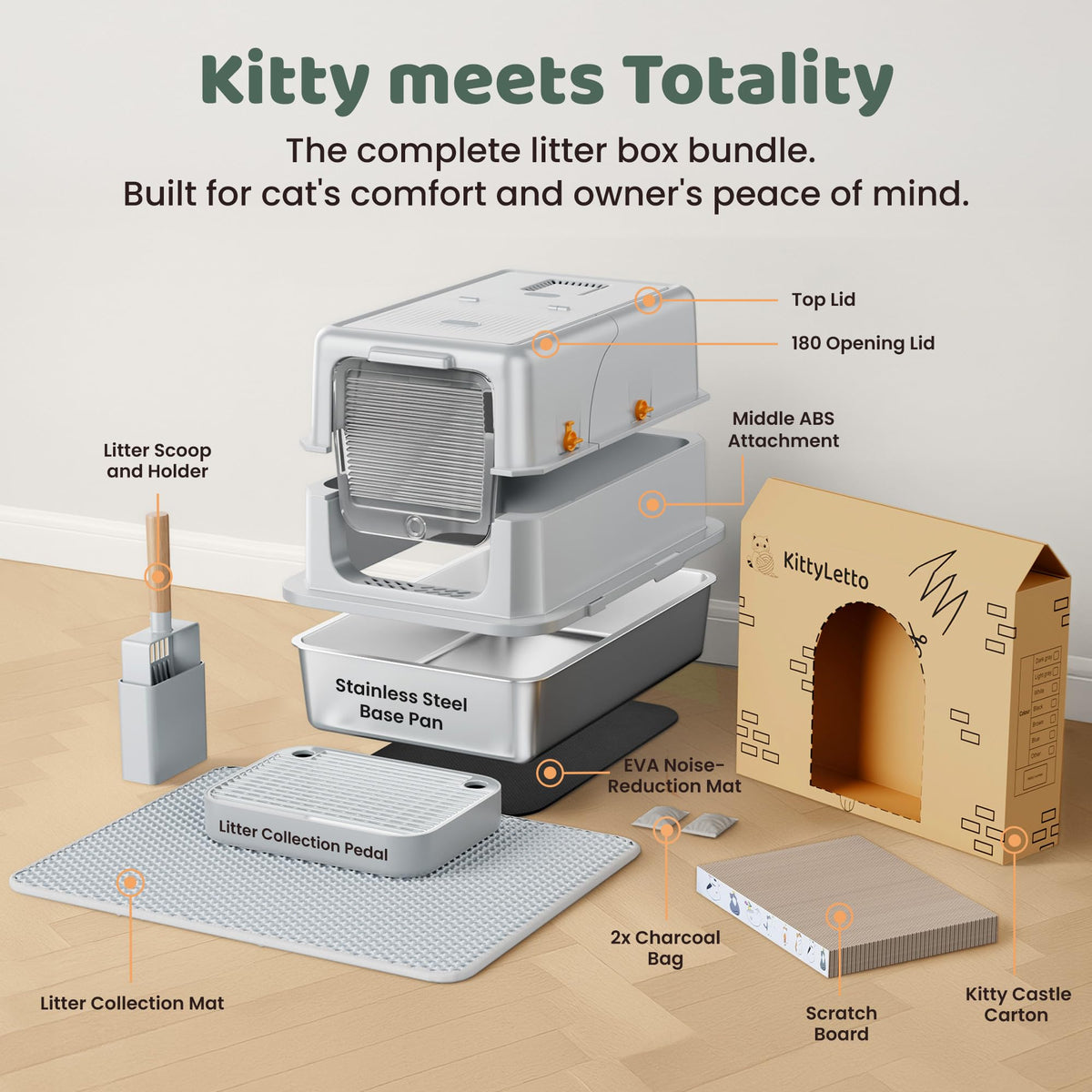XL Stainless Steel Enclosed Litter Box with Lid U167