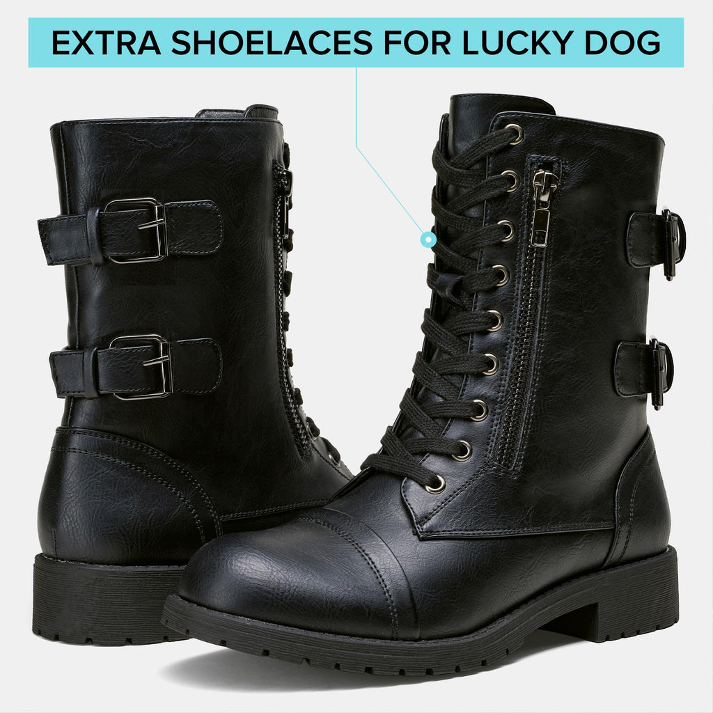 Women's Lace Up Mid Calf Combat Boots with Pocket B7458