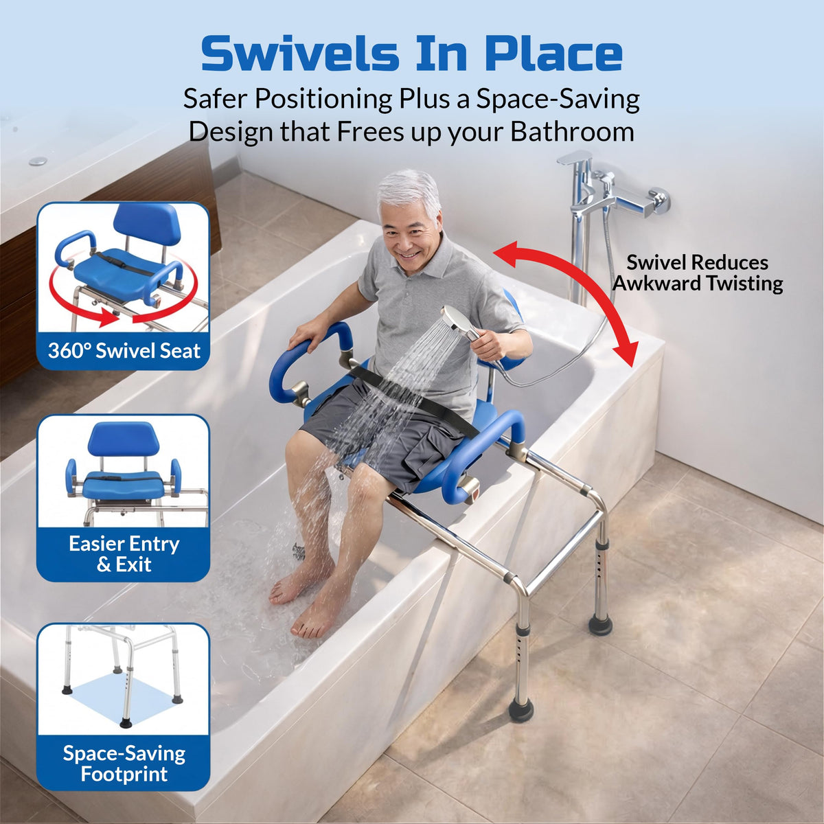 Blue Sliding Shower Chair Tub Transfer Bench with Swivel Seat F2876