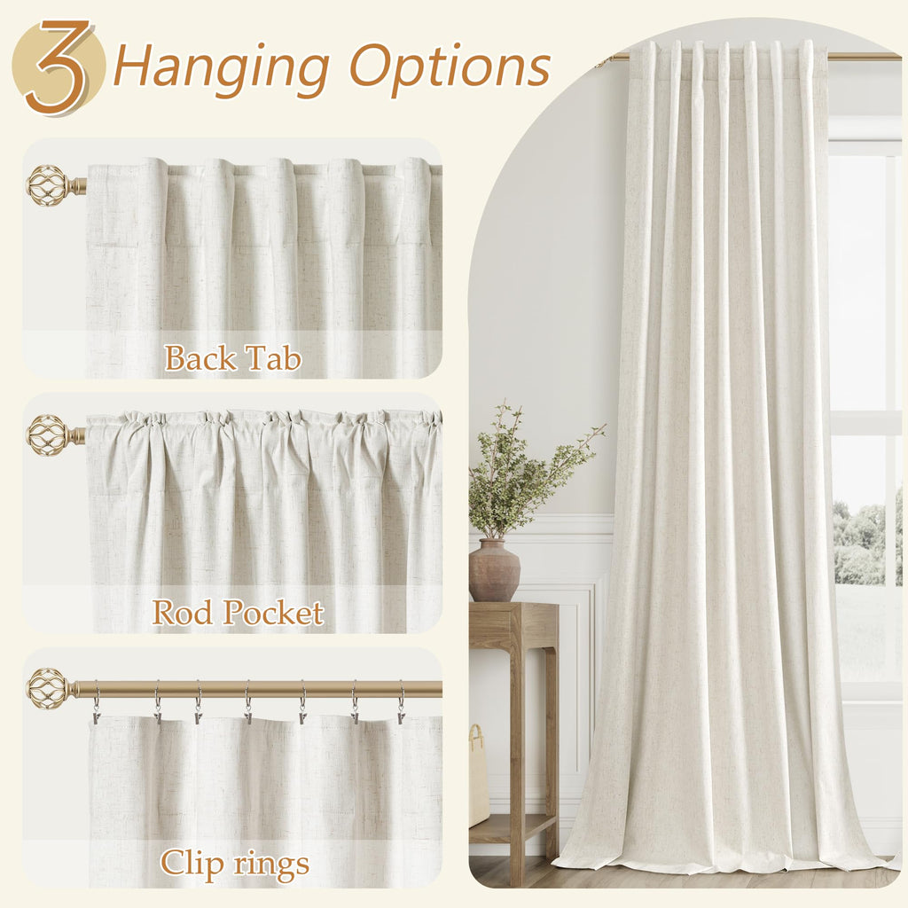 100% Blackout Linen Curtains 108 Inches 2 Panels C128621