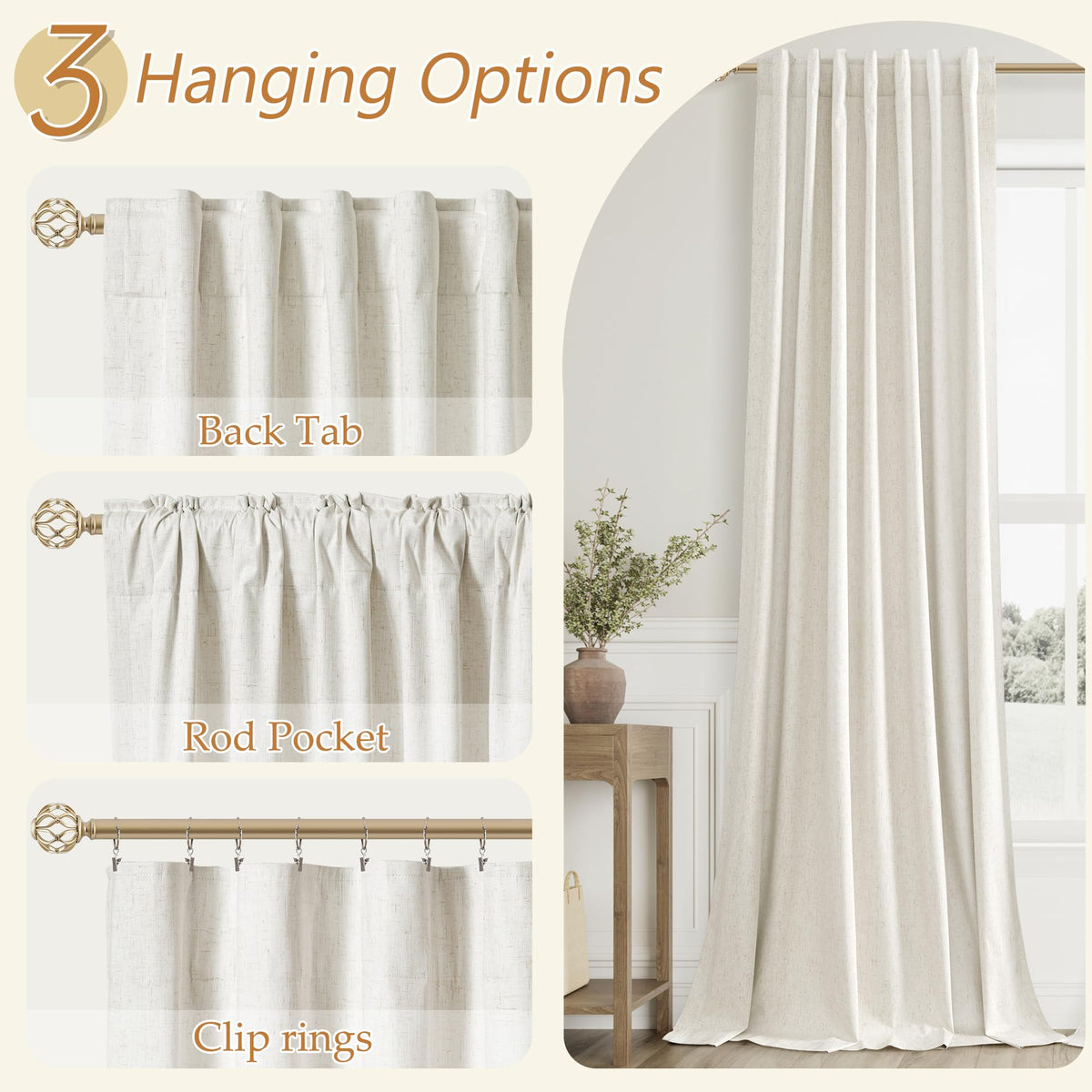 100% Blackout Linen Curtains 108 Inches 2 Panels C128621