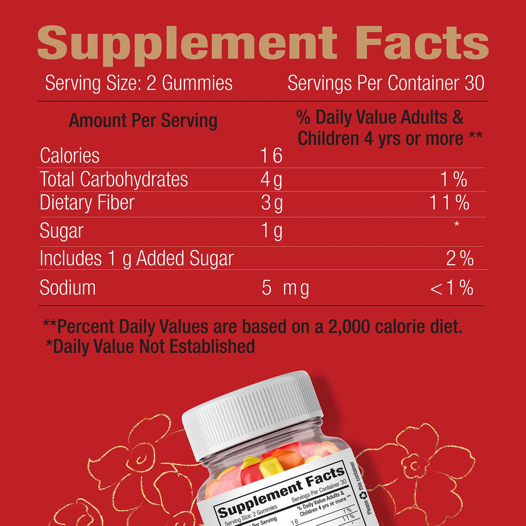 Vegan Fiber Gummies 3g Prebiotic Inulin Non-GMO Gluten-Free 30 Servings Y333190