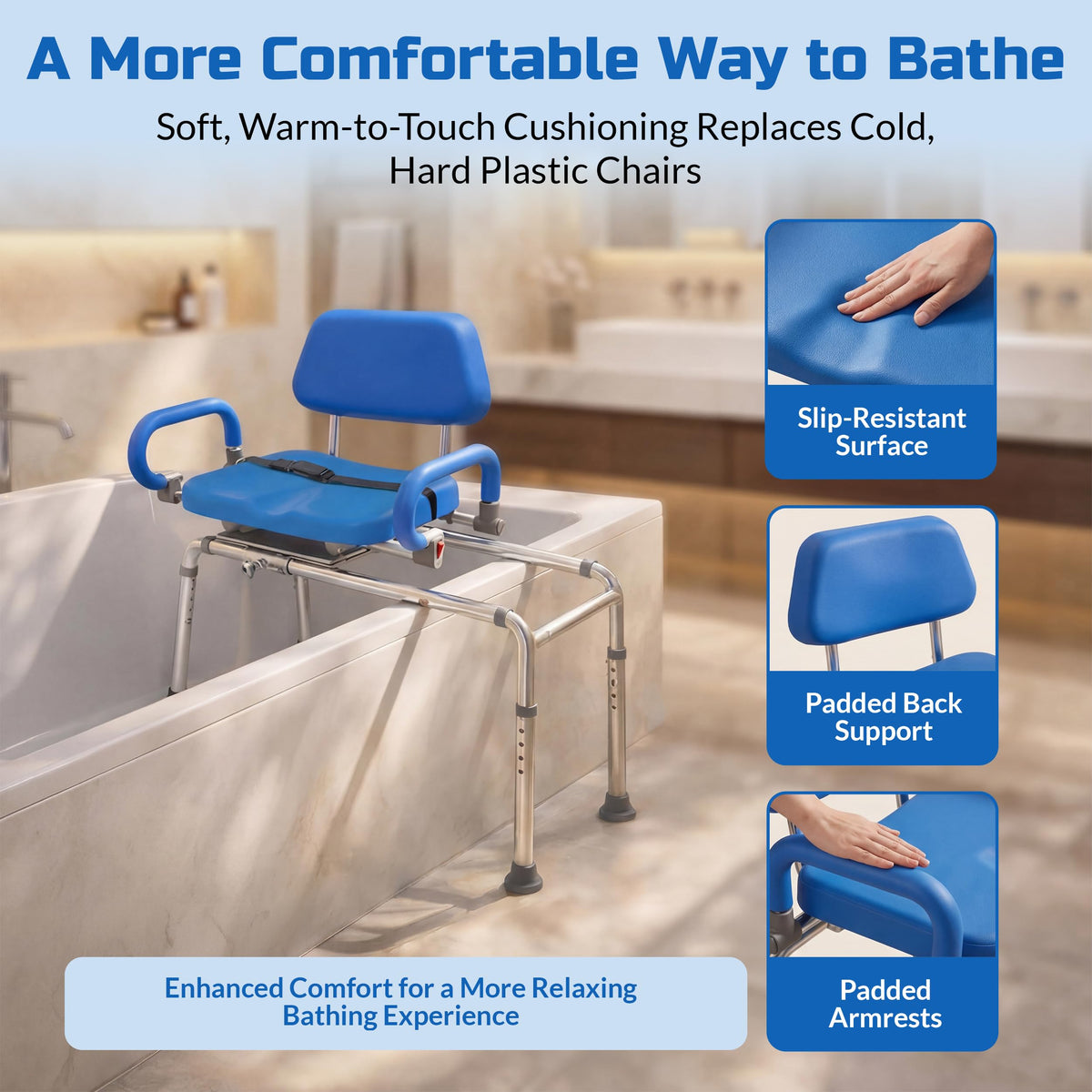 Blue Sliding Shower Chair Tub Transfer Bench with Swivel Seat F2876