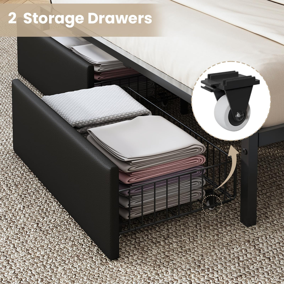 Full Size Platform Bed Frame with LED Light and Charging Station, Black I9300