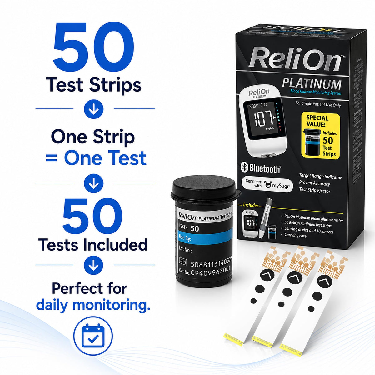 Blood Glucose Monitor Kit with 50 Test Strips T784146