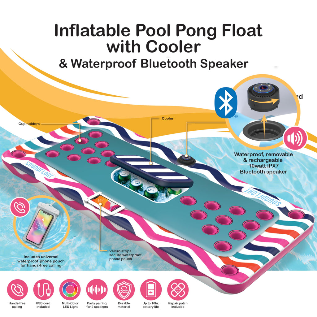 Inflatable Pool Pong Float with Bluetooth Speaker, Cup Holders, Integrated Cooler K59975