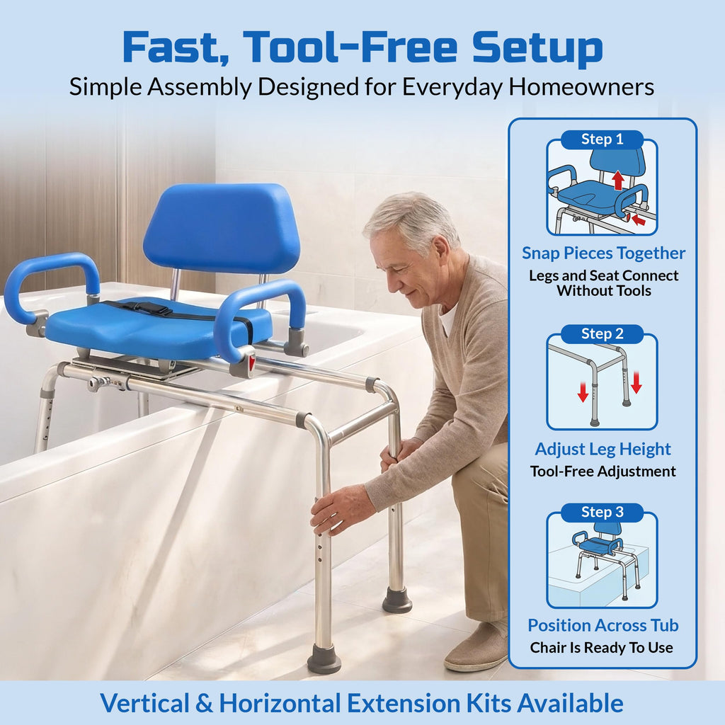 Blue Sliding Shower Chair Tub Transfer Bench with Swivel Seat F2876