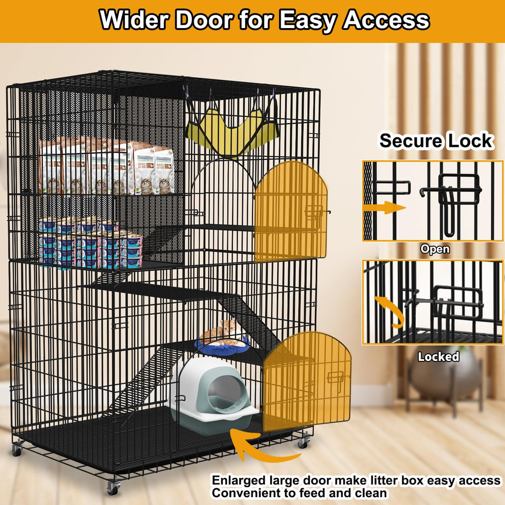 Extra Large 4-Tier Collapsible Cat Cage with Storage Cube F83311
