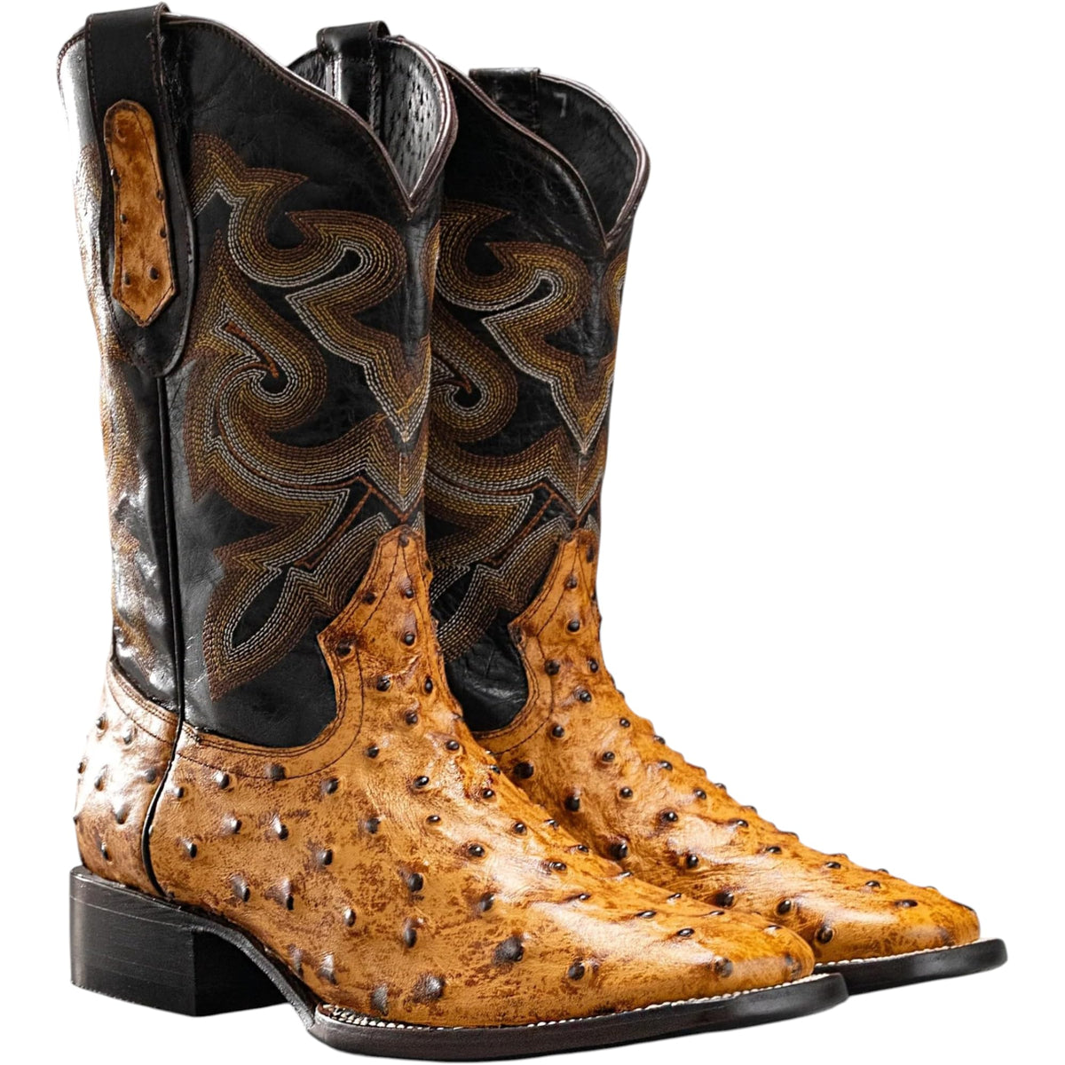Men’s Genuine Leather Ostrich Print Square Toe Western Boots G61804