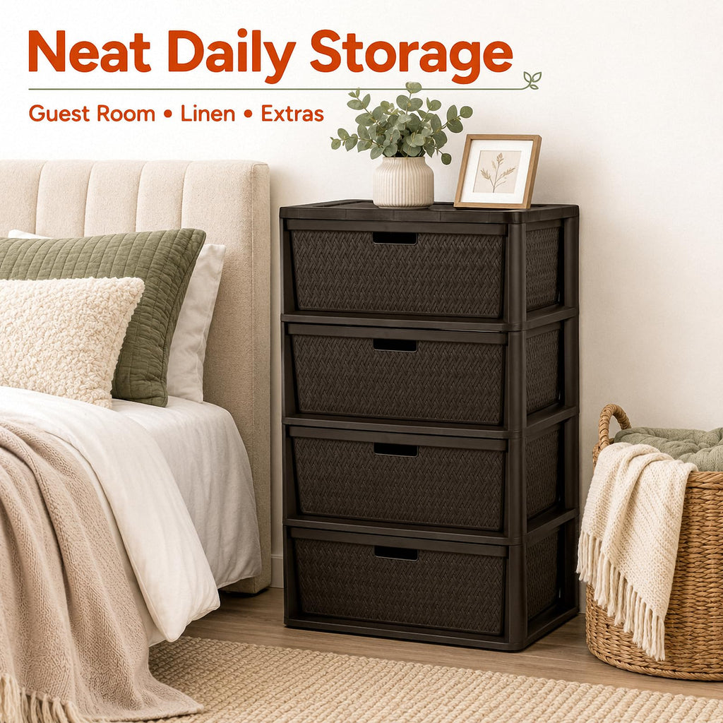Brown 4 Drawer Plastic Storage Tower I4275