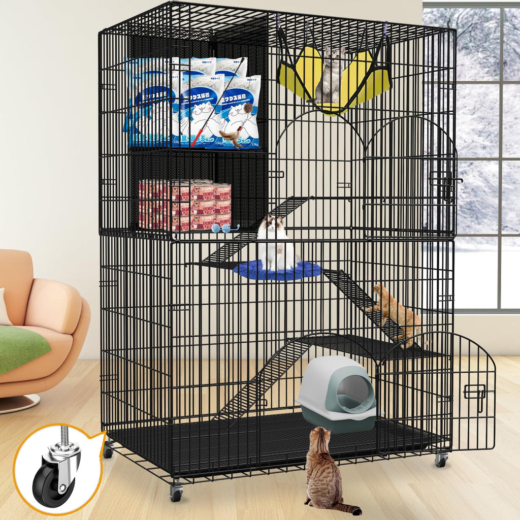 Extra Large 4-Tier Collapsible Cat Cage with Storage Cube F83311