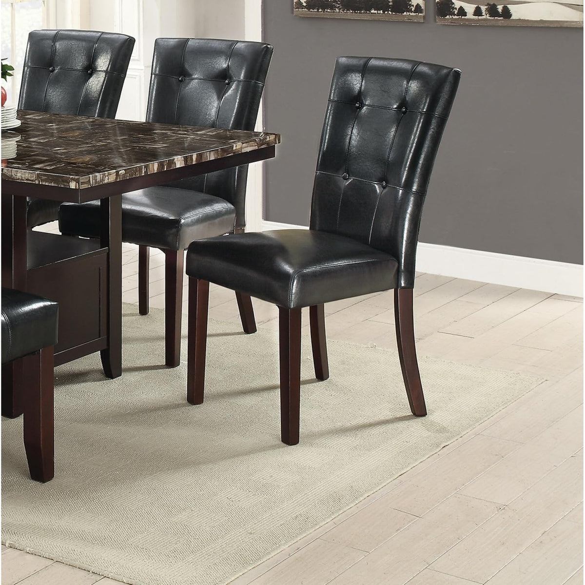 Black Faux Leather Tufted Parson Chairs Set of 2 A9094