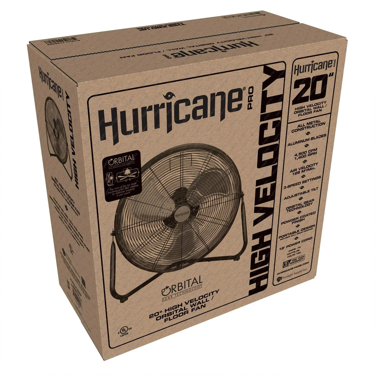 High Velocity Metal Orbital Floor Fan, 3 Speeds, Black, 20in R8577