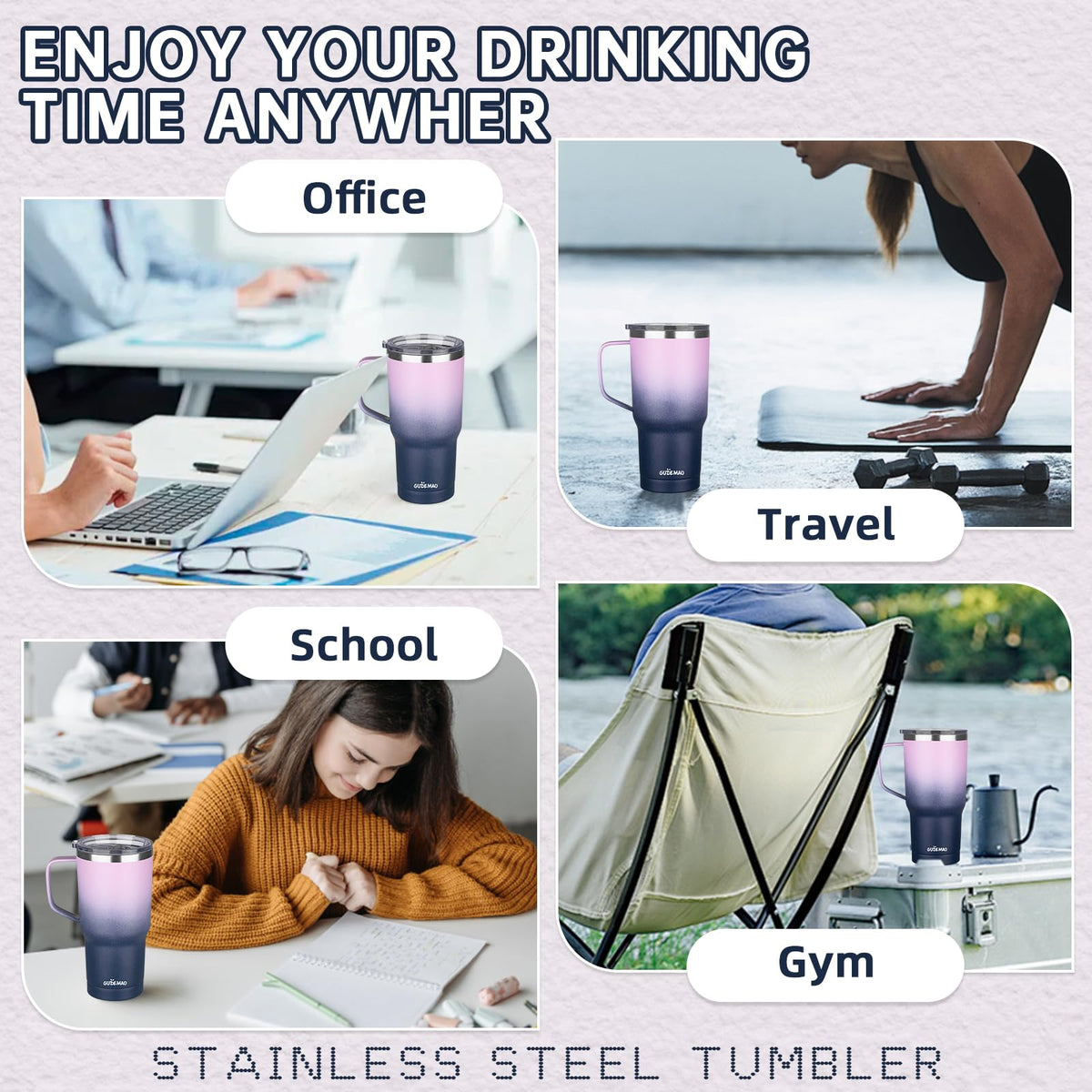 20 oz Insulated Stainless Steel Travel Mug with Handle Lid and Straw T179