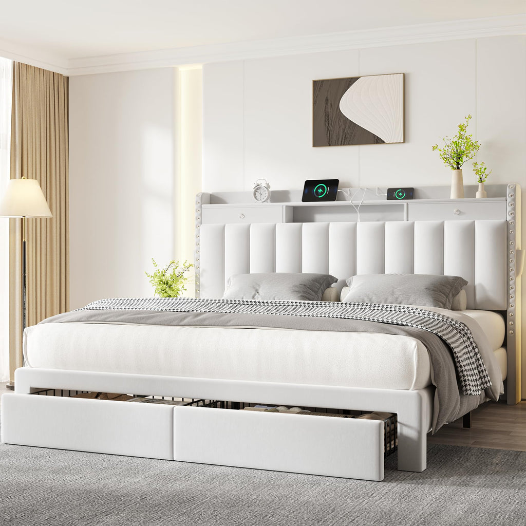 Queen Bed Frame with Storage Headboard and 4 Drawers D520