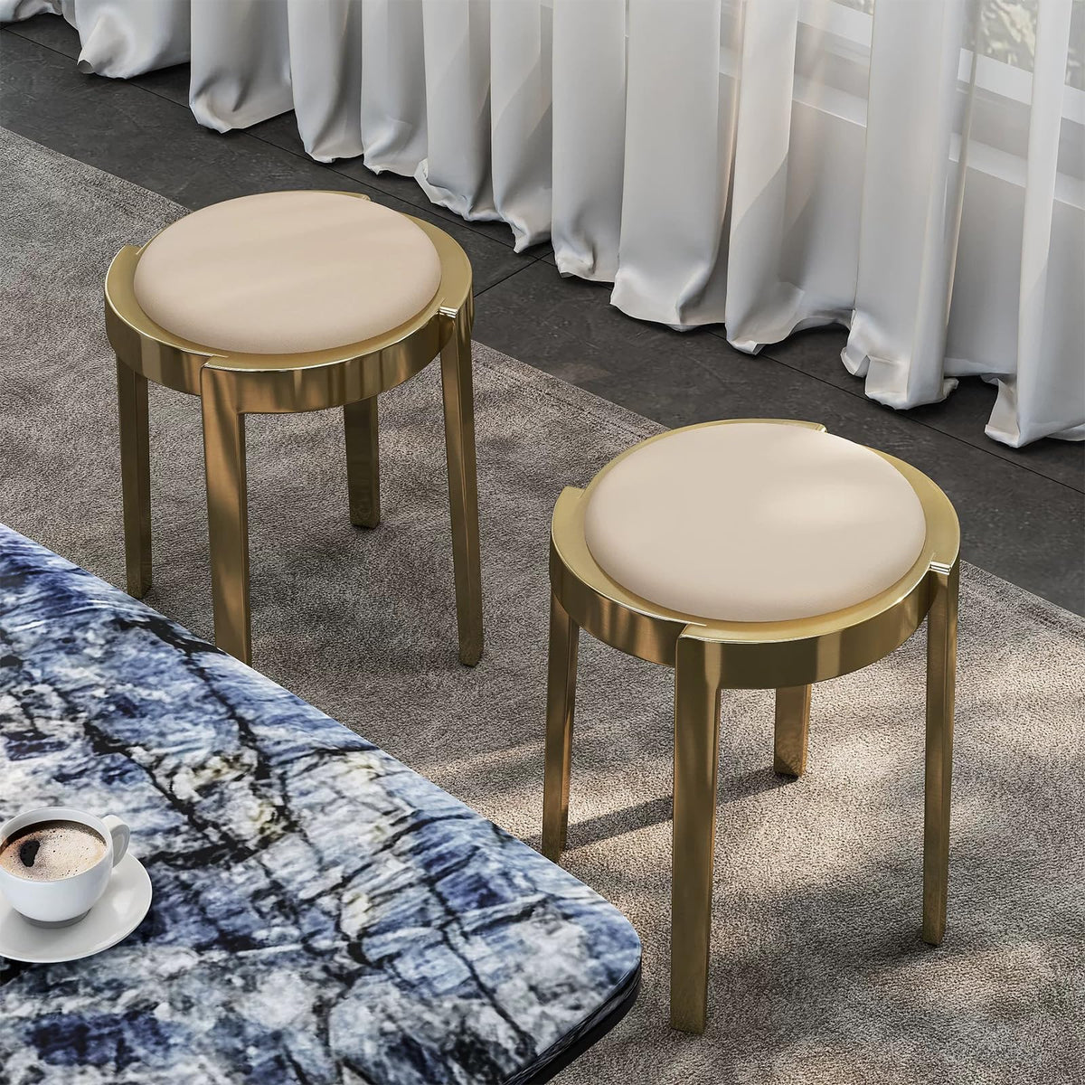 Round Stackable Stainless Steel Imitation Leather Stools K96269