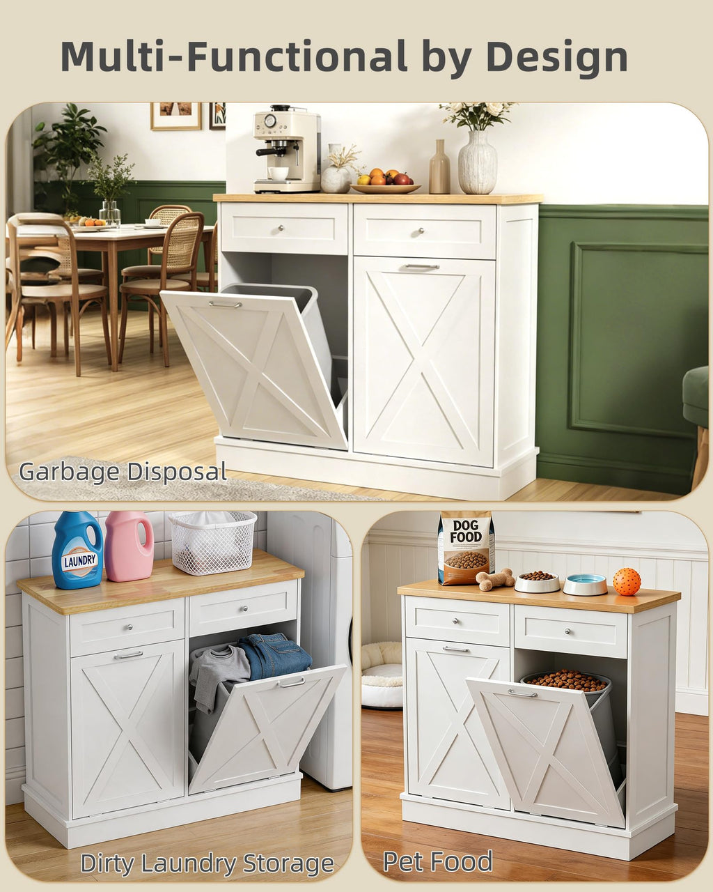 2x10 Gallon Tilt Out Trash Cabinet with Hideaway Drawers, White O453