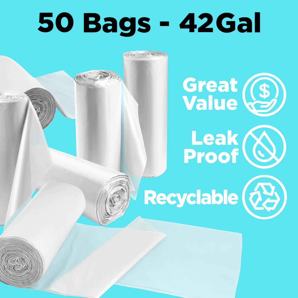 42 Gallon Clear Trash Bags 50 Count 3 Mil Q585193