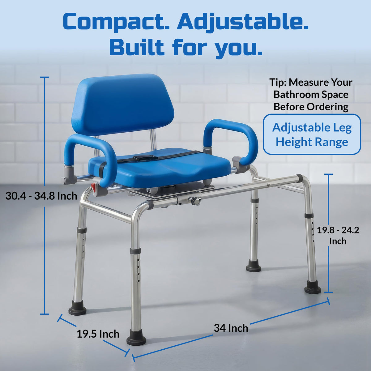 Blue Sliding Shower Chair Tub Transfer Bench with Swivel Seat F2876