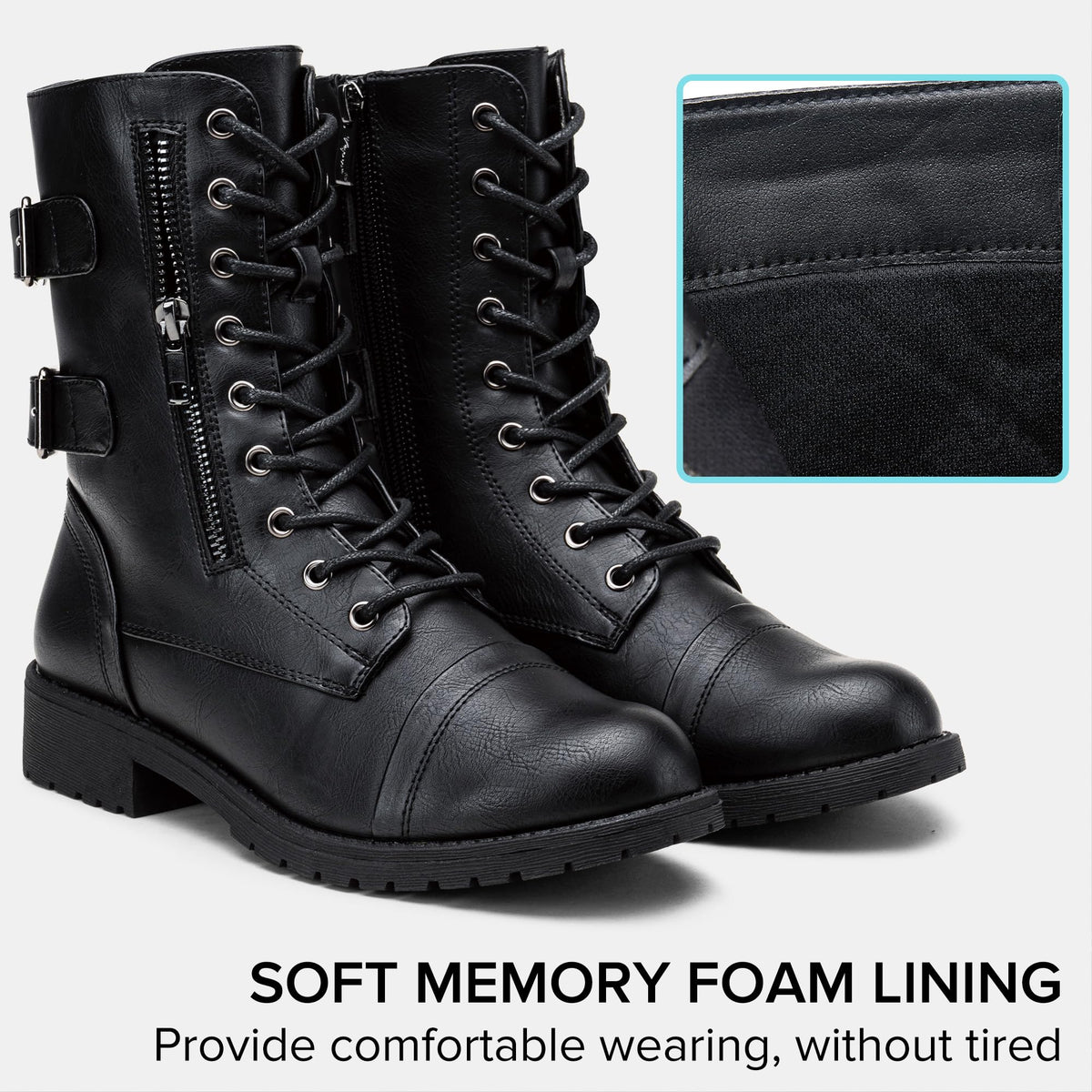 Women's Lace Up Mid Calf Combat Boots with Pocket B7458